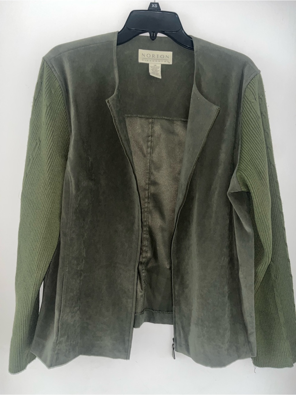 Norton McNaughton Olive Green Suede Front Knit-Sleeve Jacket Vintage